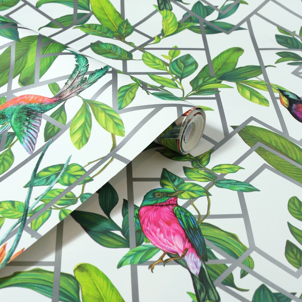Deco Tropical Wallpaper - White / Multi - by Arthouse