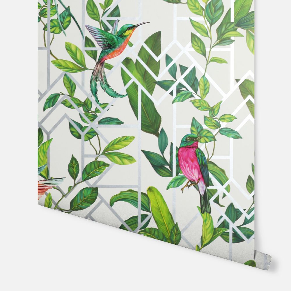 Deco Tropical Wallpaper - White / Multi - by Arthouse