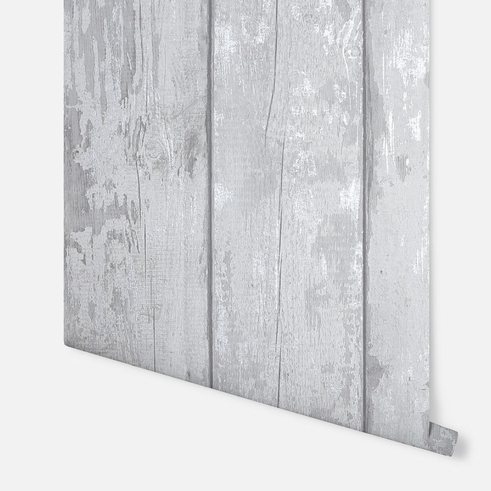 Metallic Washed Wood Wallpaper - Grey / Silver - by Arthouse