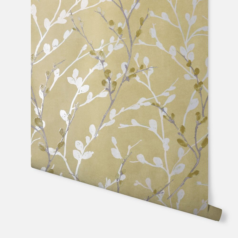 Glitter Willow Wallpaper - Ochre - by Arthouse