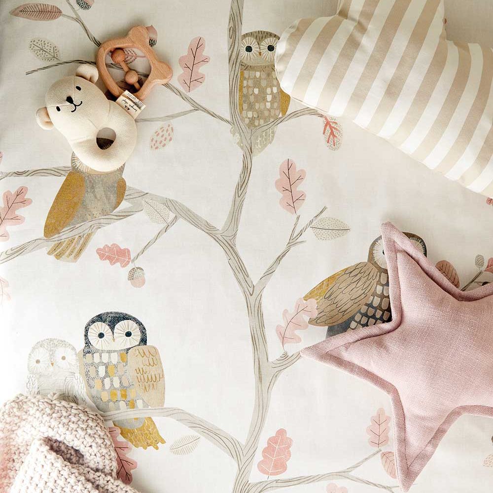 Little Owls Fabric - Powder - by Harlequin