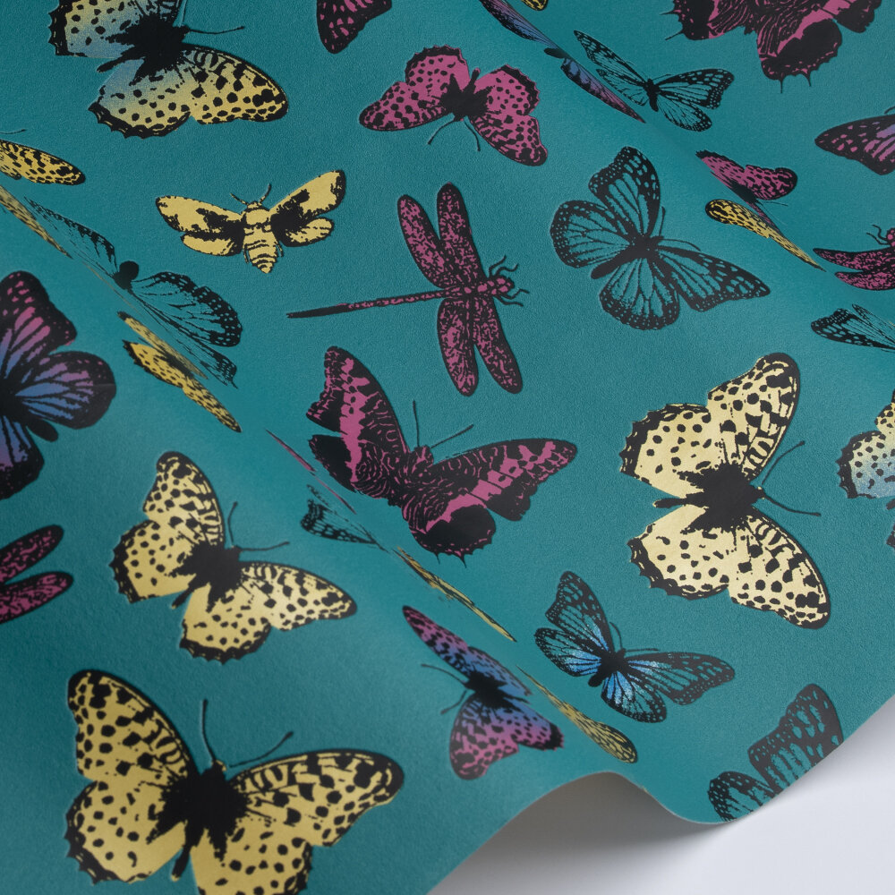 Butterfly  Wallpaper - Turquoise / Yellow - by Galerie