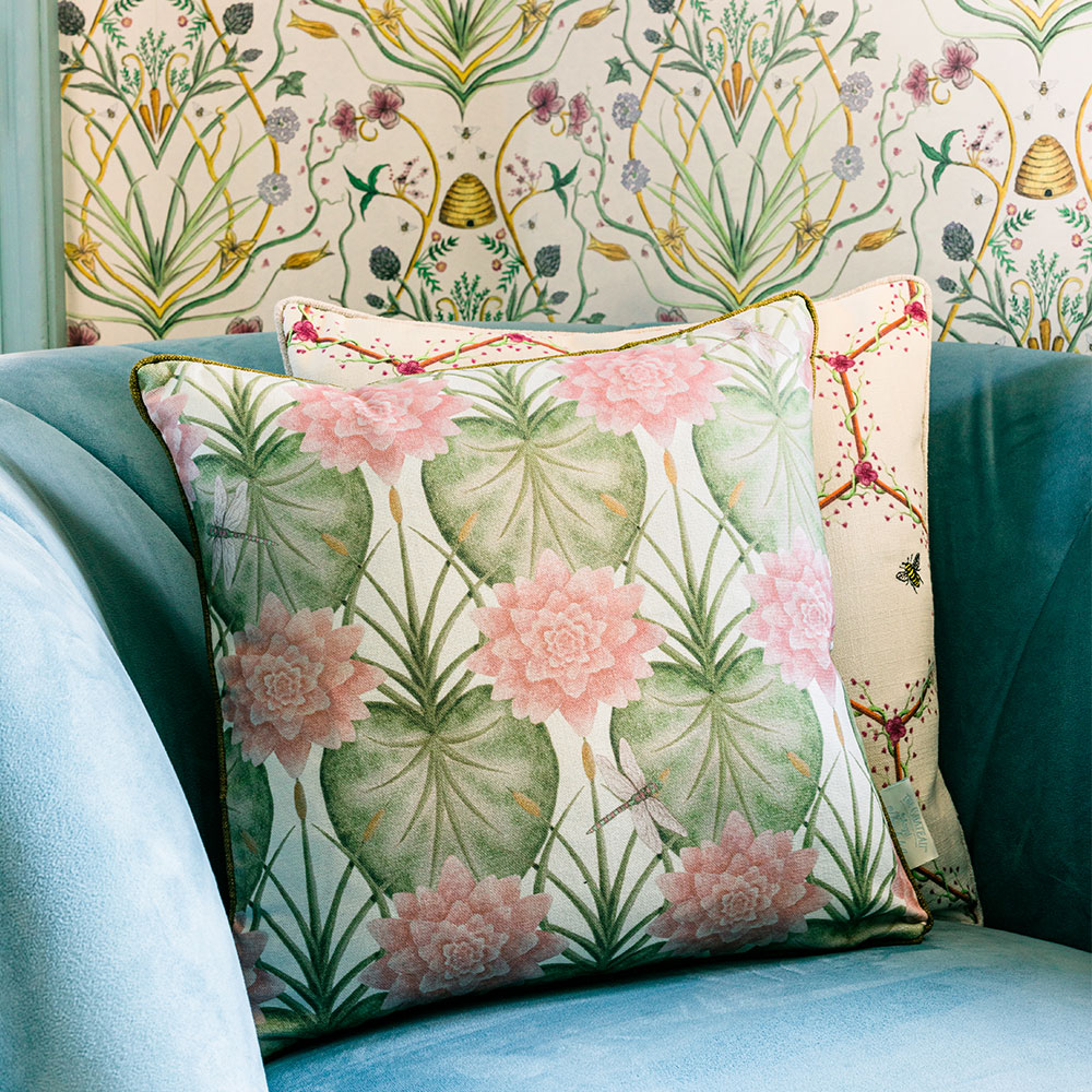 Lily Garden Square Cushion - Cream - by The Chateau by Angel Strawbridge