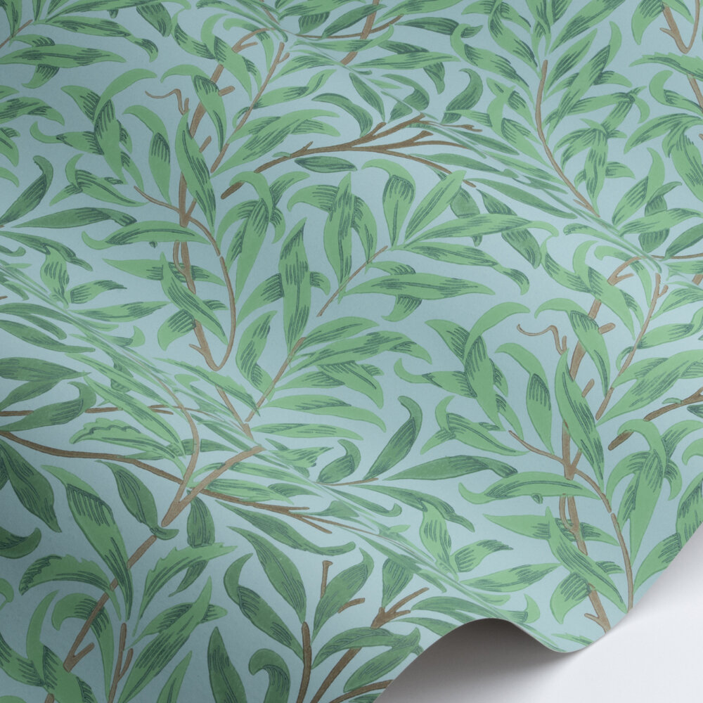 Willow Bough Wallpaper - Sky / Leaf Green - by Morris