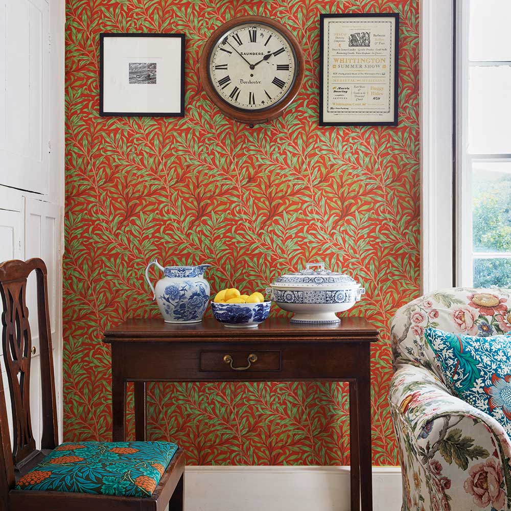 Willow Bough Wallpaper - Tomato / Olive - by Morris