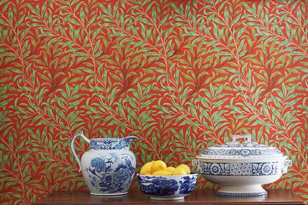 Willow Bough Wallpaper - Tomato / Olive - by Morris