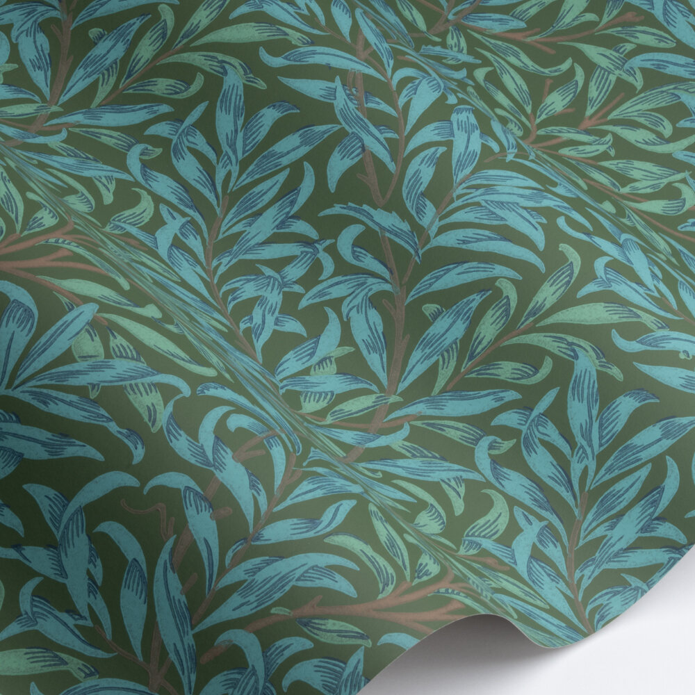 Willow Bough Wallpaper - Olive / Turquoise - by Morris