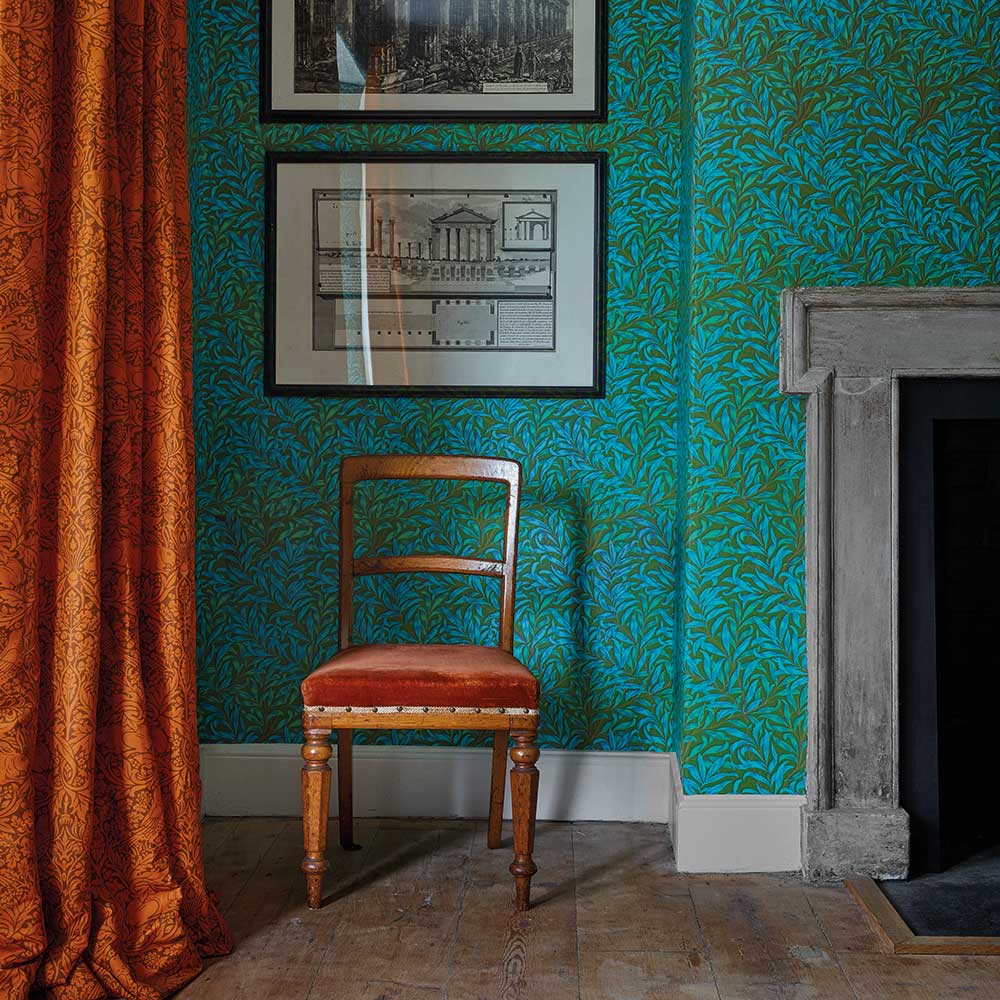Willow Bough Wallpaper - Olive / Turquoise - by Morris