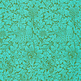 Bird & Anemone Wallpaper - Olive / Turquoise - by Morris. Click for more details and a description.