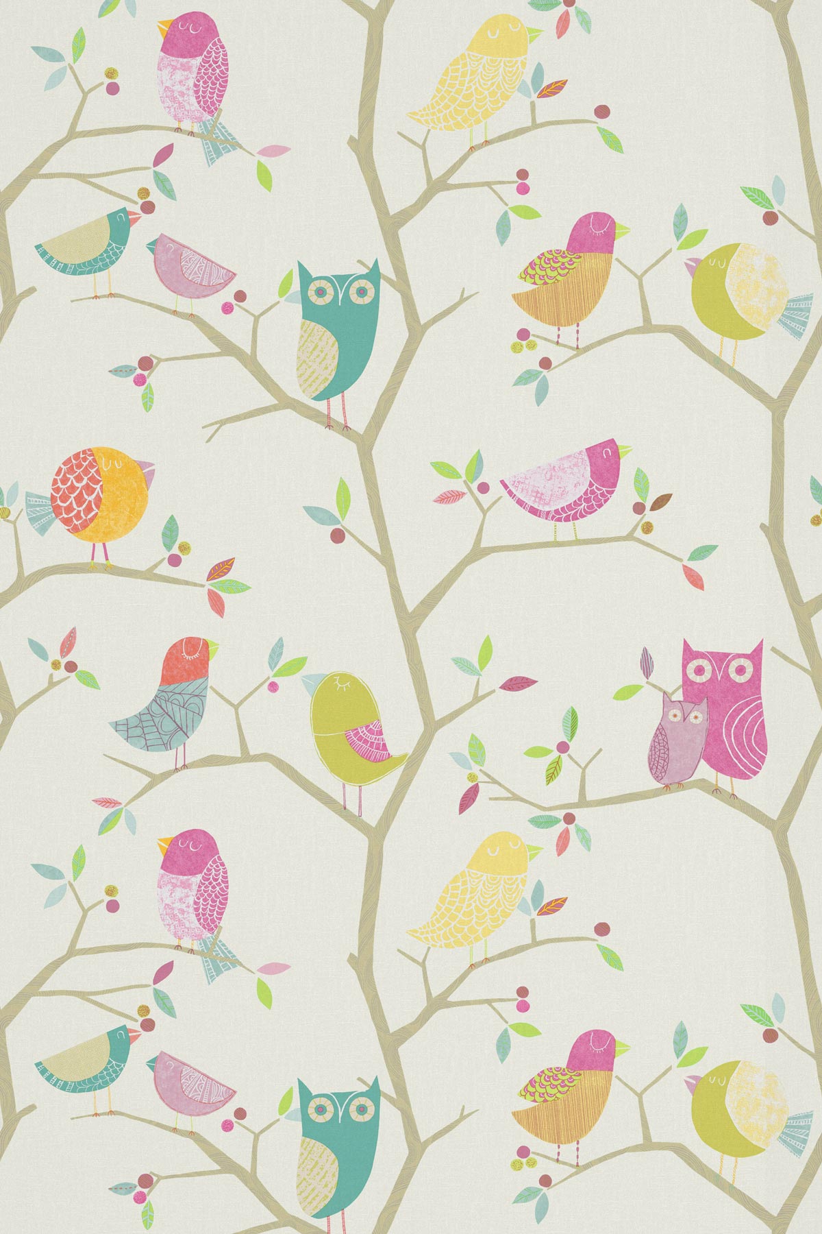 What a Hoot Fabric - Pink / Aquamarine / Lime - by Harlequin