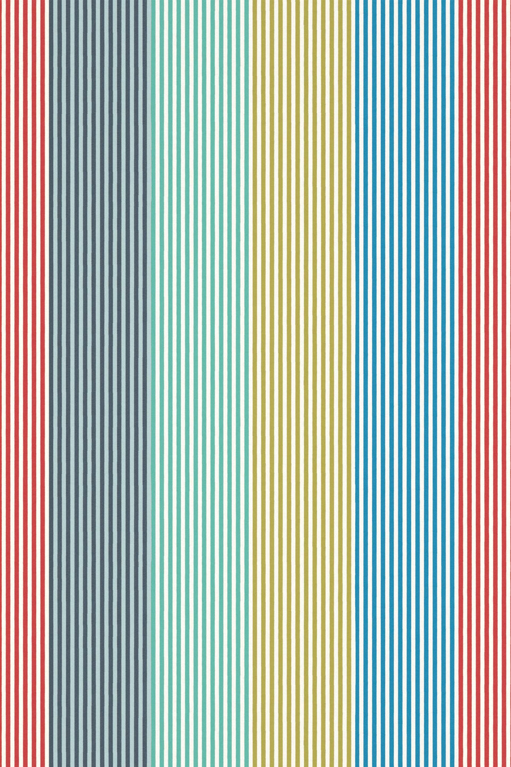 Funfair Stripe Fabric - Ink / Kiwi / Marine / Poppy - by Harlequin