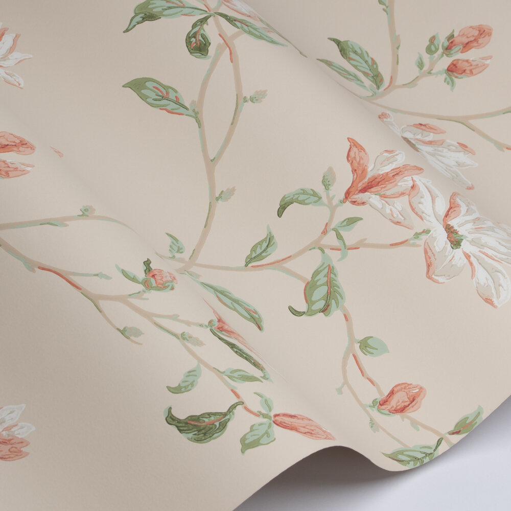Marchwood Wallpaper - Coral / Sage - by Colefax and Fowler