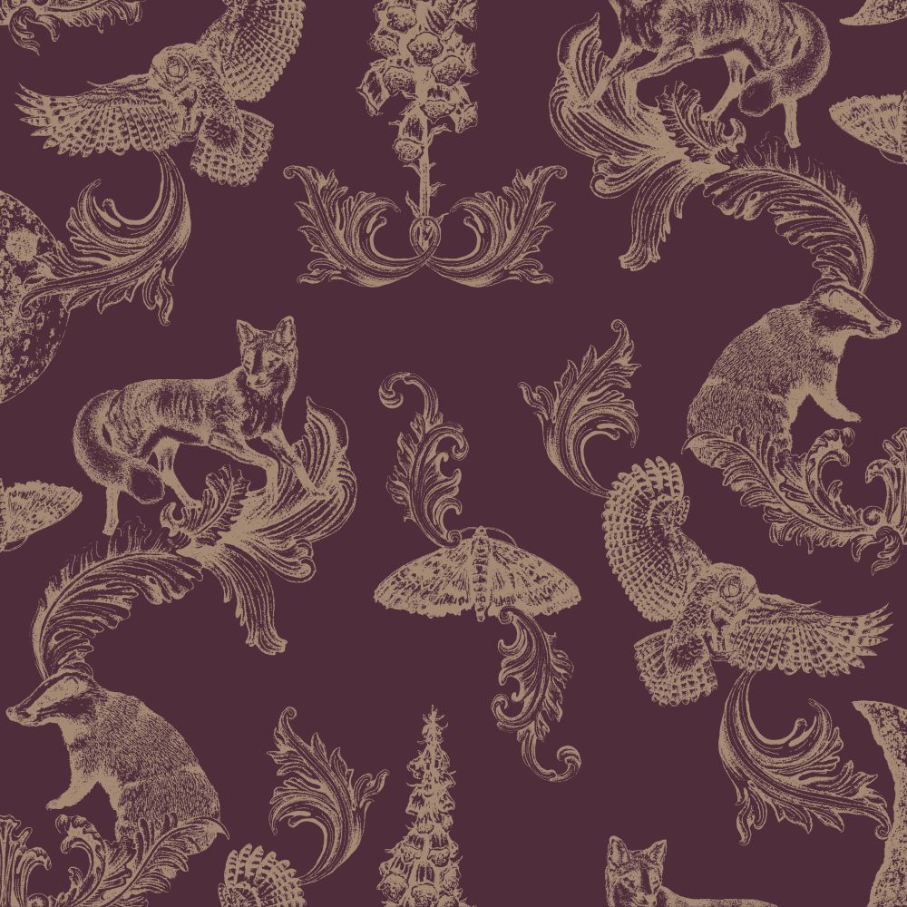 Dipped in Moonlight Wallpaper - Burgundy / Gold - by Graduate Collection