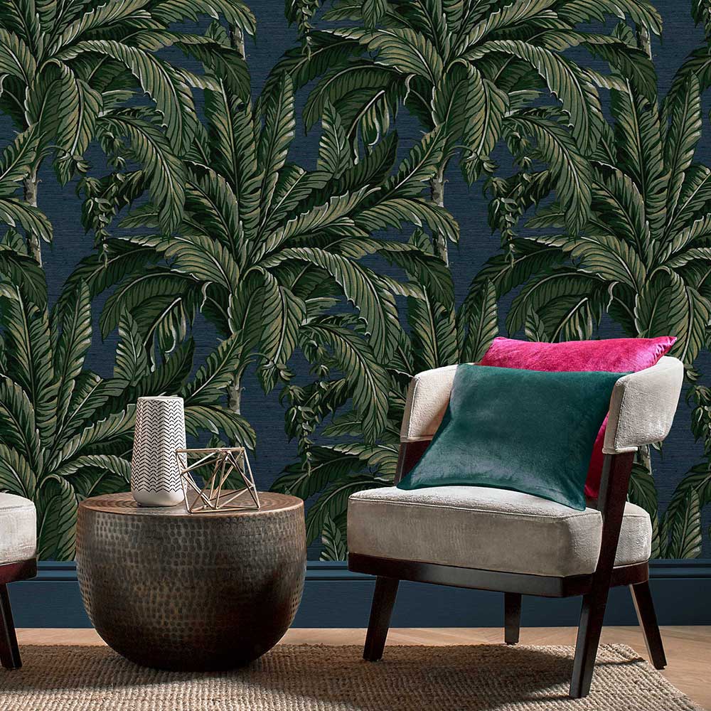 Daintree Palm Wallpaper - Midnight - by Graham & Brown