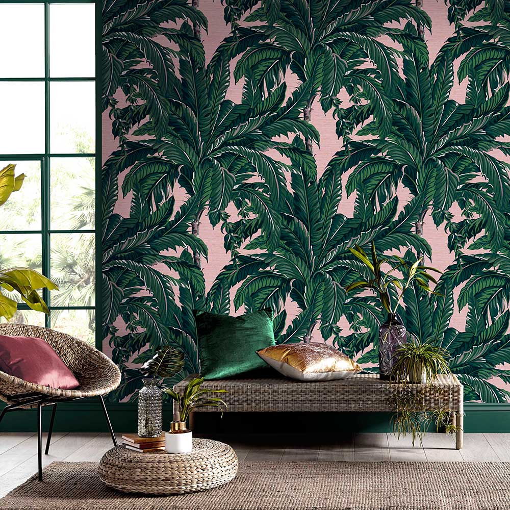 Daintree Palm Wallpaper - Blush - by Graham & Brown
