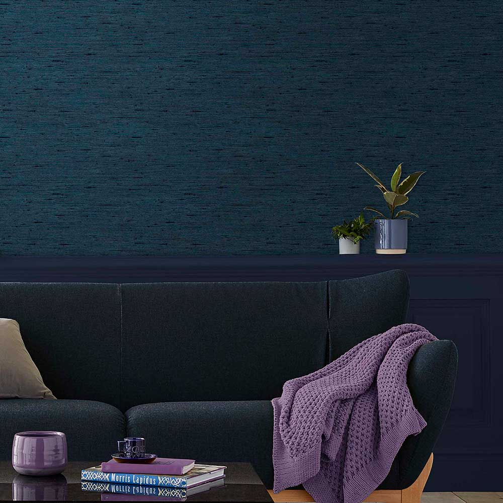 Silk Texture Wallpaper - Navy  - by Graham & Brown