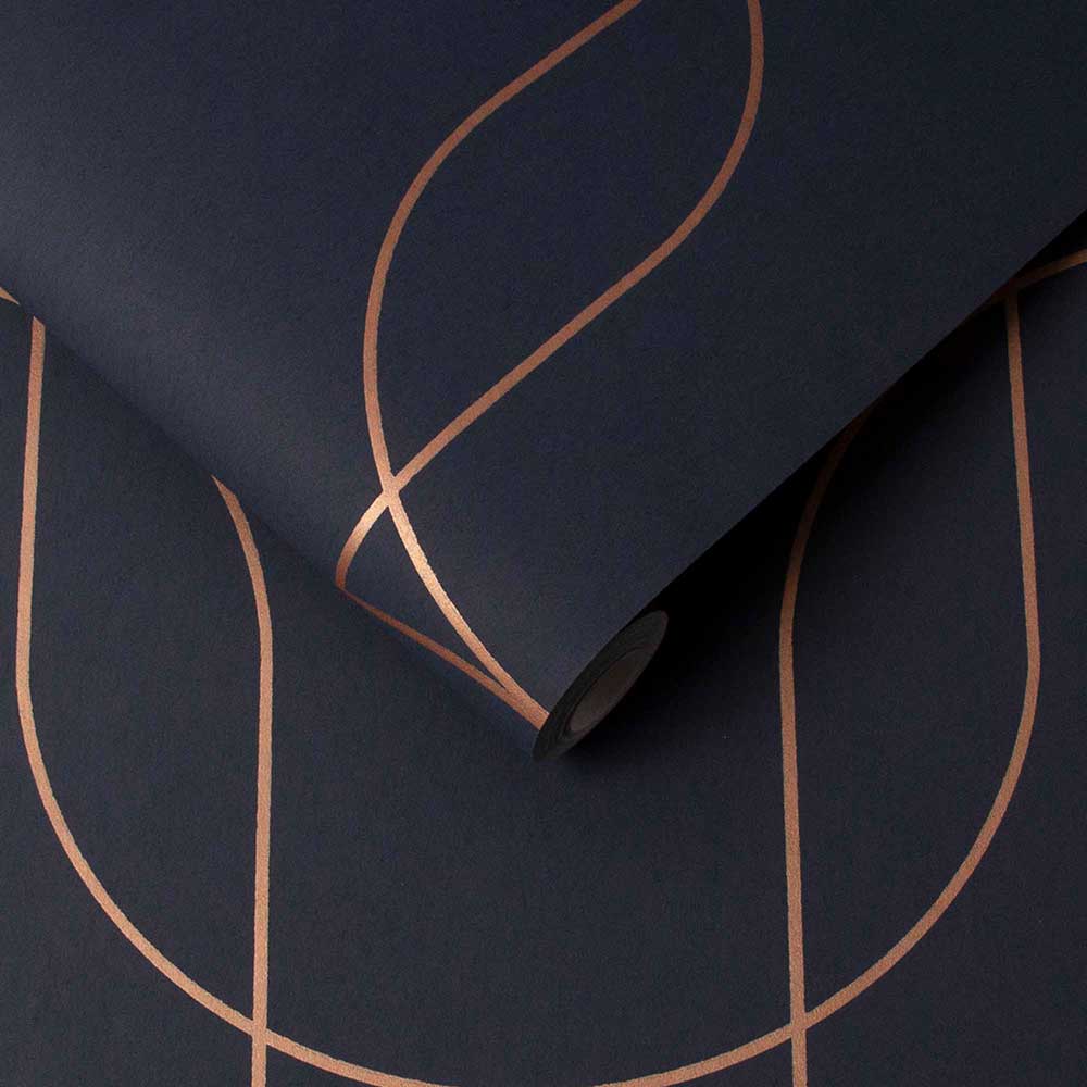 Palais Wallpaper - Navy / Copper - by Graham & Brown