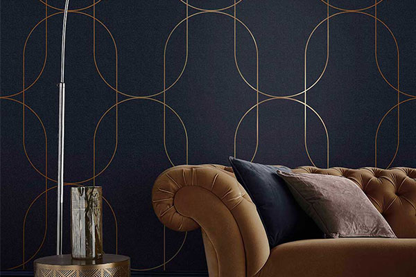 Palais Wallpaper - Navy / Copper - by Graham & Brown