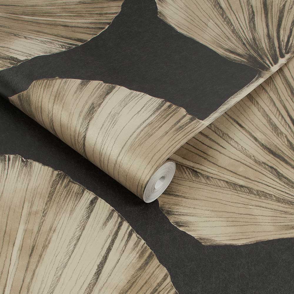 Palm Fan Wallpaper - Charcoal - by Graham & Brown