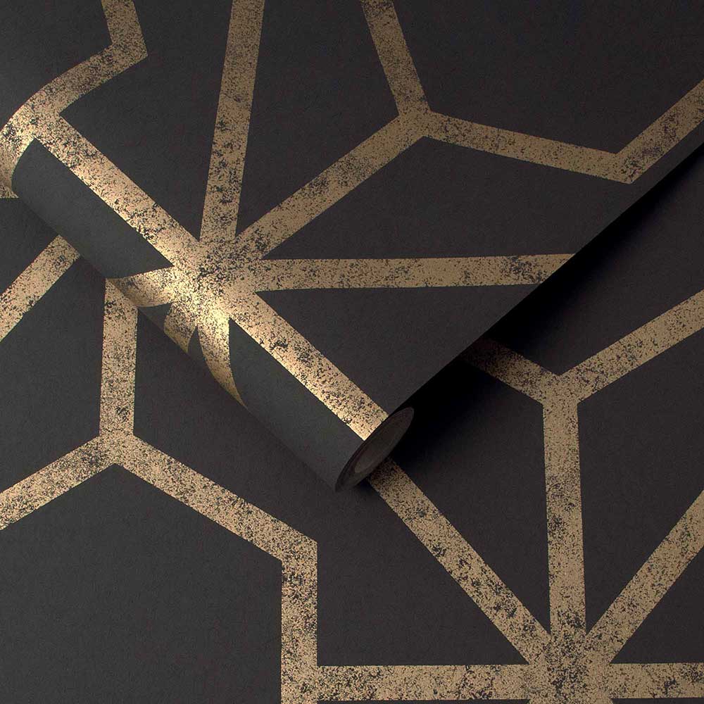 Rinku Wallpaper - Black / Gold - by Graham & Brown