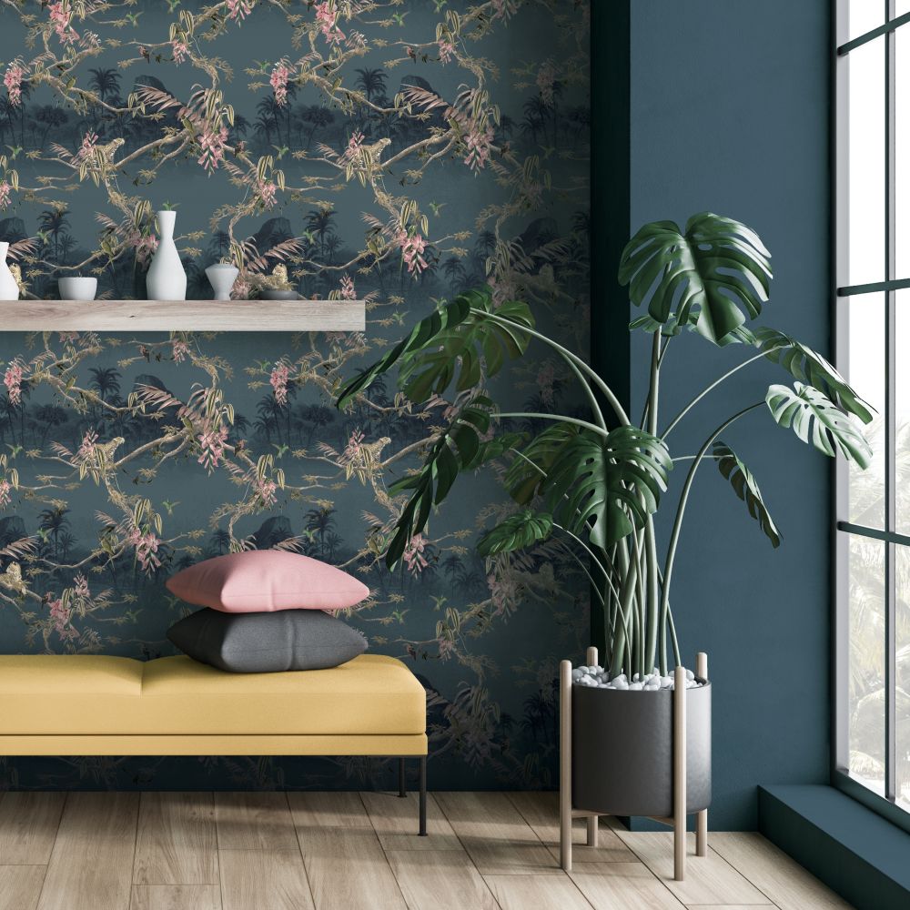 Hibiscus Wallpaper - Navy - by Ted Baker