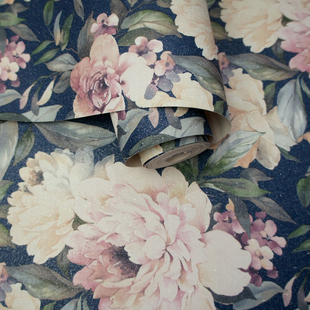 Gardenia Wallpaper - Navy - by Albany