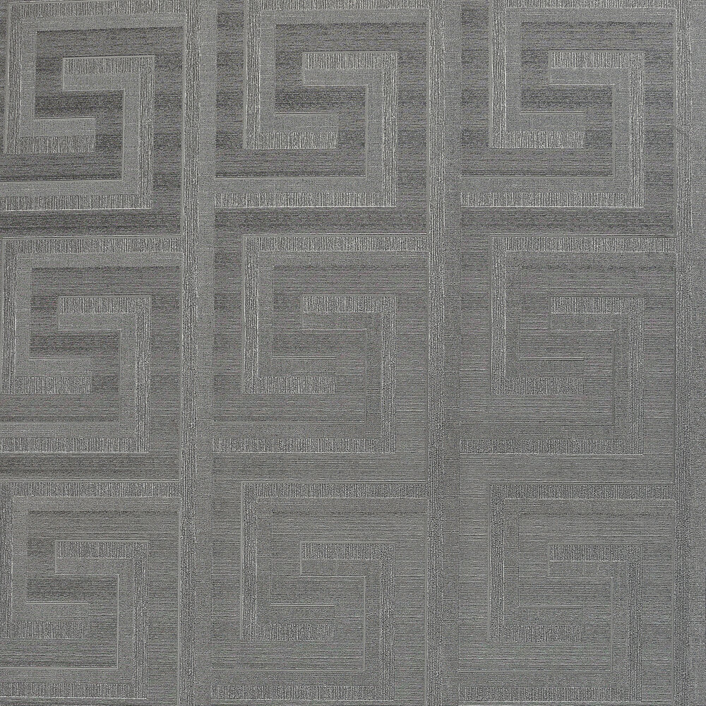 Greek Key Foil Wallpaper - Gunmetal - by Arthouse