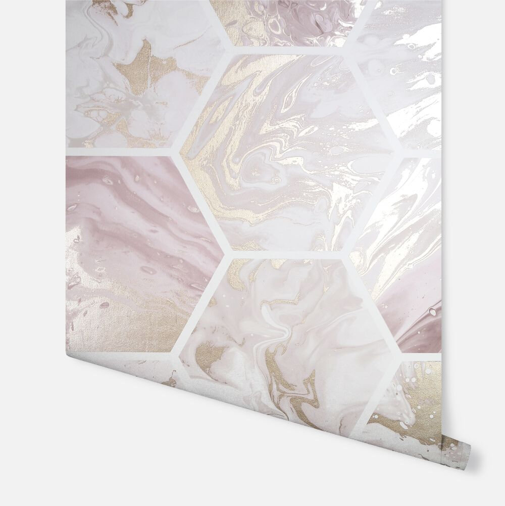 Marbled Hex                   Wallpaper - Pink / Rose Gold - by Arthouse