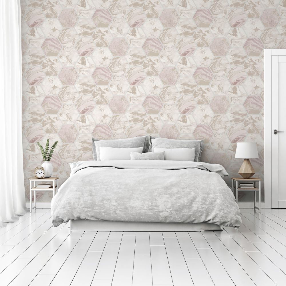 Marbled Hex                   Wallpaper - Pink / Rose Gold - by Arthouse
