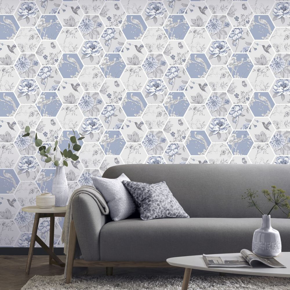 Chinoise Decoupage    Wallpaper - Blue - by Arthouse