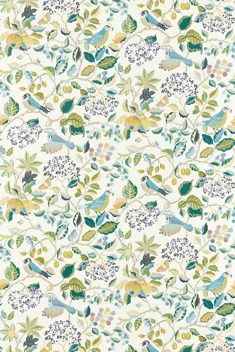 Birds and Berries Fabric - Southwold Blue - by Sanderson