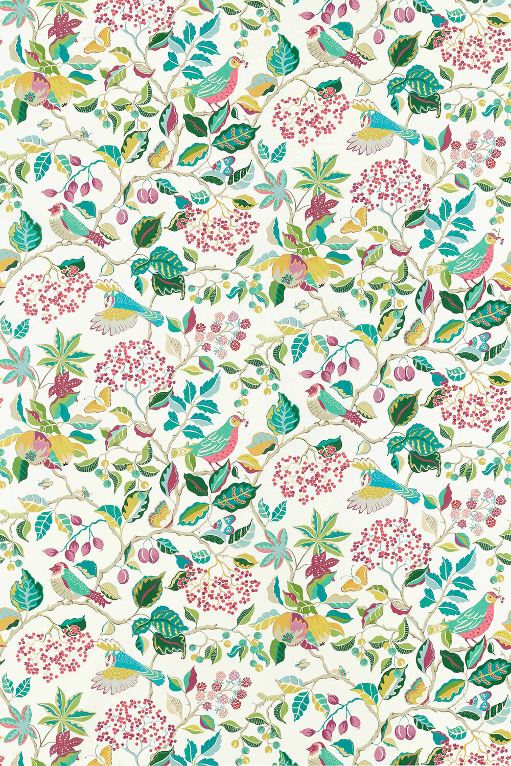 Birds and Berries Fabric - Fern - by Sanderson
