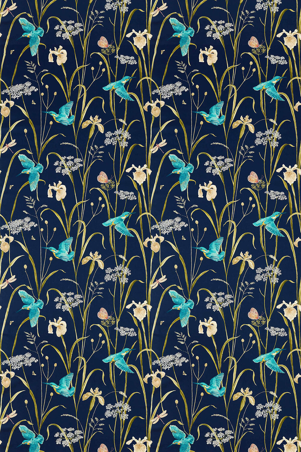 Kingfisher & Iris Fabric - Navy / Teal - by Sanderson