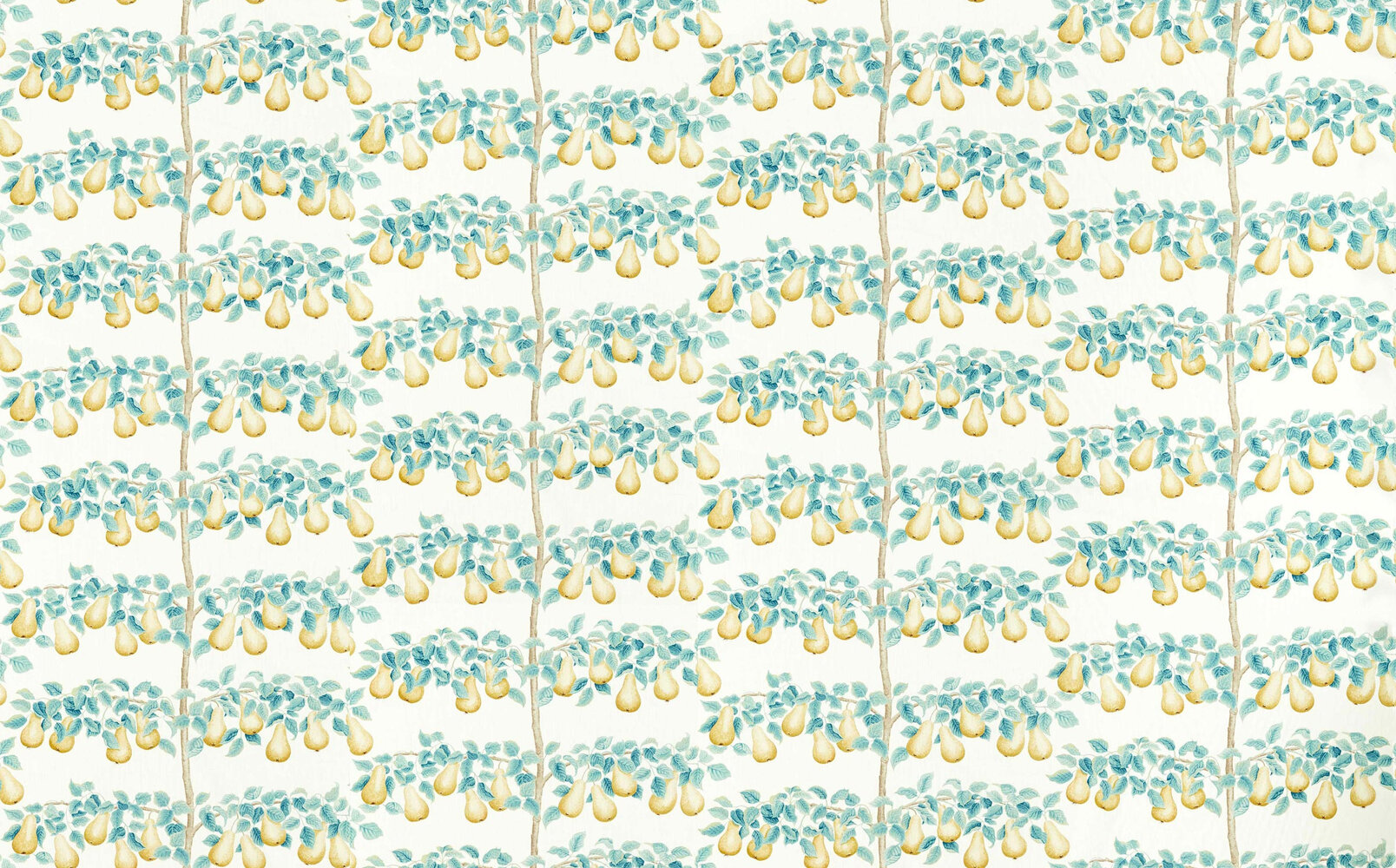Perry Pears Fabric - Gold / Aqua - by Sanderson