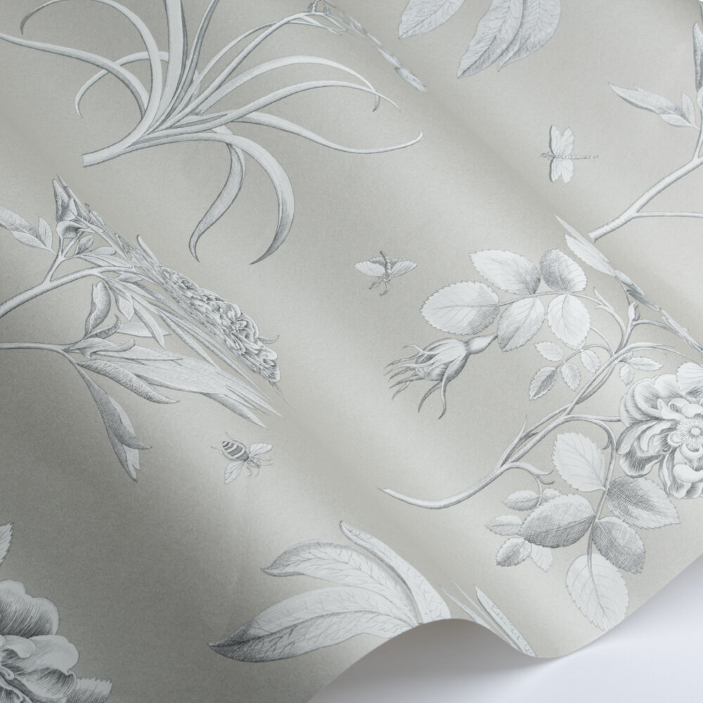 Etchings and Roses Wallpaper - Soft Pewter - by Sanderson