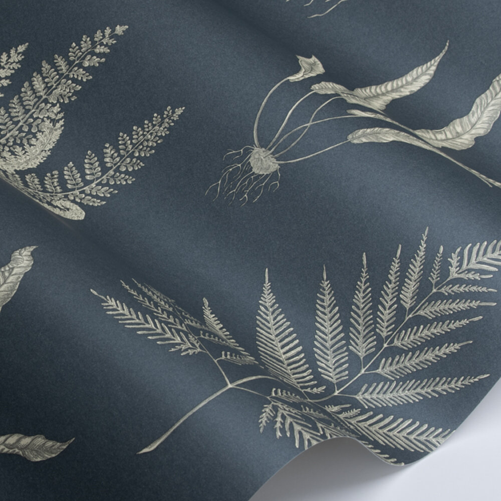 Woodland Ferns Wallpaper - Indigo Light - by Sanderson