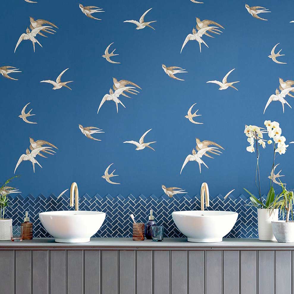 Swallows Wallpaper - French Blue - by Sanderson