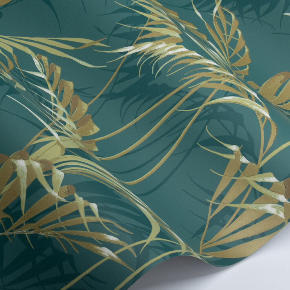 Palm House Wallpaper - Peacock / Gold - by Sanderson