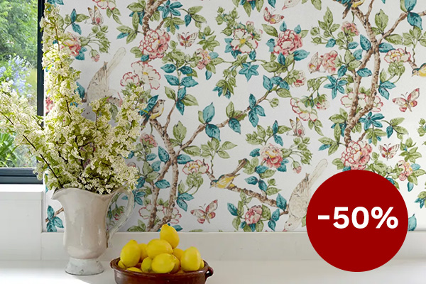 Caverley Wallpaper - Peony Red / Green - by Sanderson