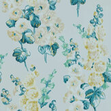 Hollyhocks Wallpaper - Grey Mist / Peppermint - by Sanderson. Click for more details and a description.