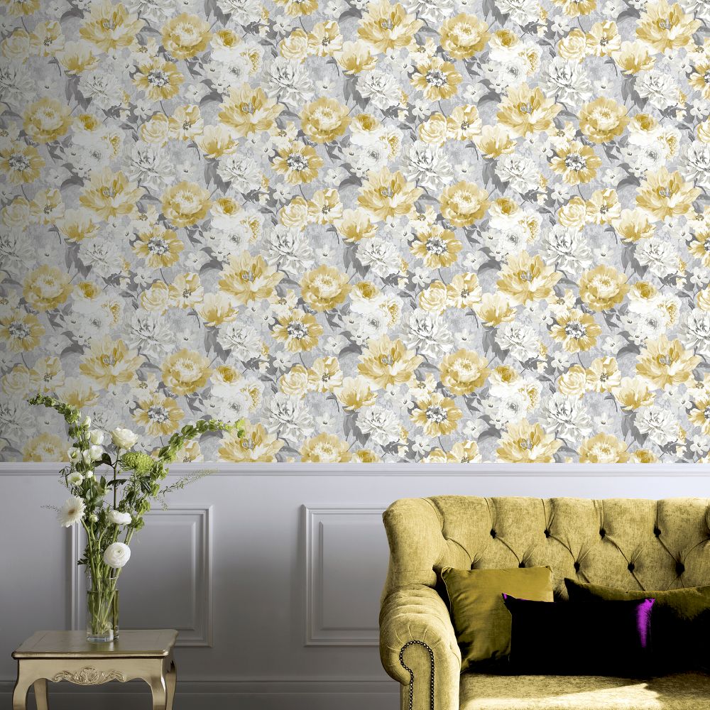 Aubrey Floral  Wallpaper - Ochre - by Arthouse