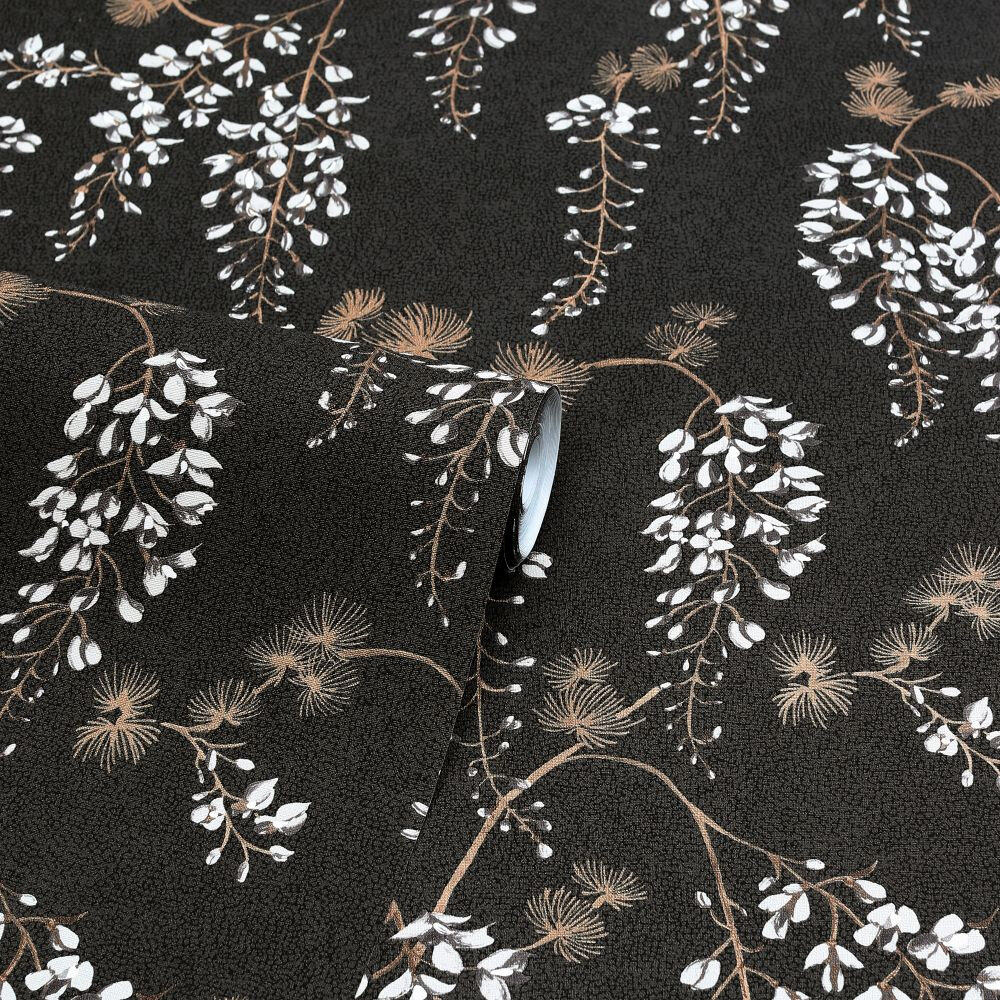 Wisterial Floral  Wallpaper - Black / Gold - by Arthouse