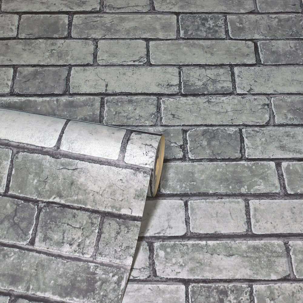 Brickwork  Wallpaper - Grey - by Arthouse