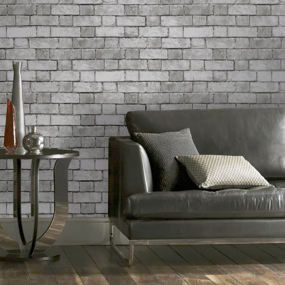Brickwork  Wallpaper - Grey - by Arthouse