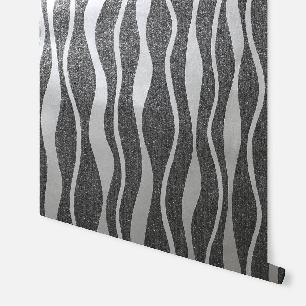 Metallic Wave Wallpaper - Black - by Arthouse