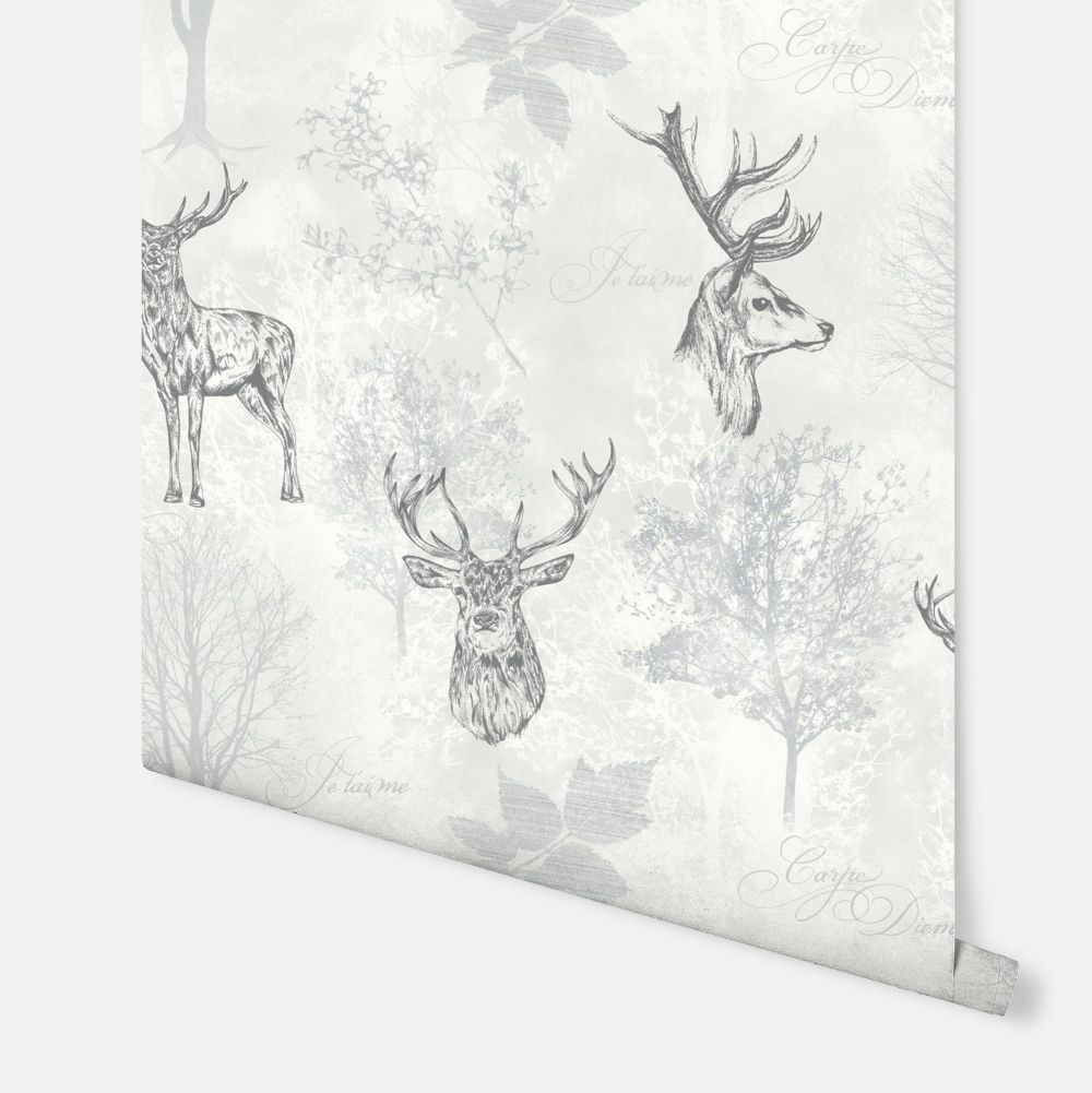 Etched Stag Wallpaper - Mono - by Arthouse