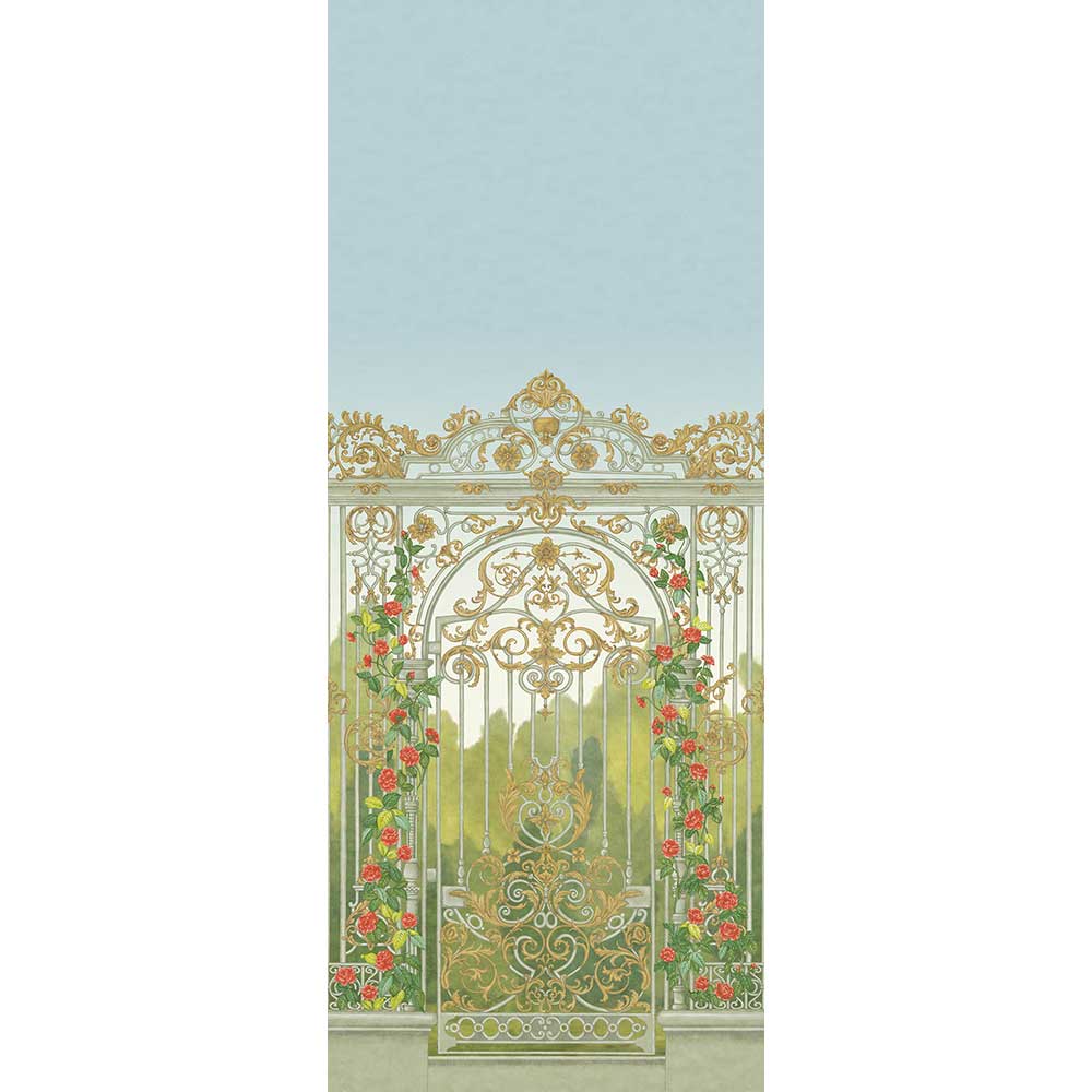 Tijou Gate Panel Mural - Spring Green / Soft Olive - by Cole & Son