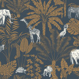 Jungle Trip Wallpaper - Navy / Orange - by Caselio. Click for more details and a description.