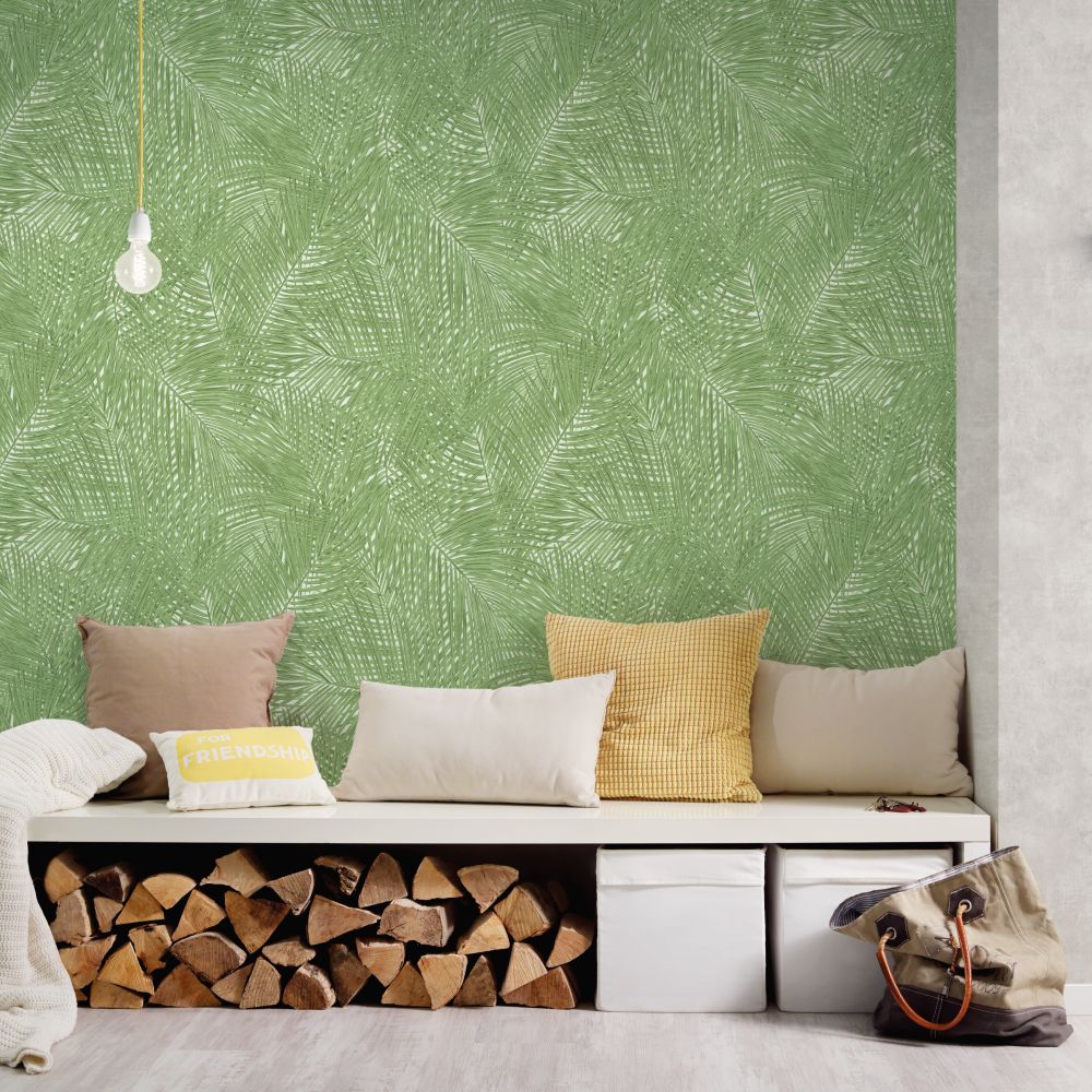 Sumatra Palm Leaf Wallpaper - Green - by Albany