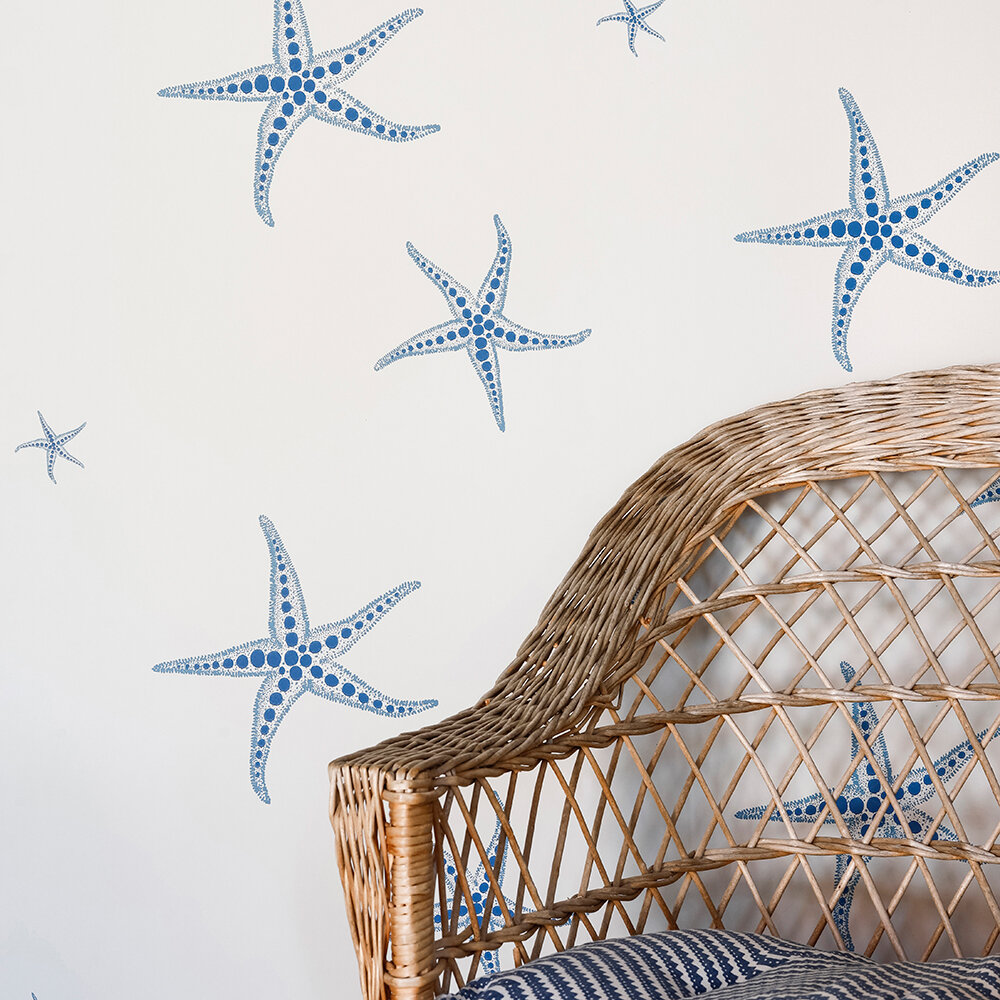 Starfish Wallpaper - Blue / Parchment - by Barneby Gates